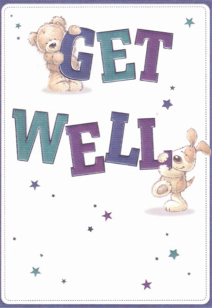 In the heart of Norbiton, this delightful get well card arrives as a celebration of encouragement and care. Two familiar friends-a fluffy bear and a floppy-eared puppy-share in the gentle art of wishing someone well, their animated poses and expressive eyes alight with genuine tenderness. Twinkling around them, violet and teal stars whirl in playful patterns, as if carrying tiny parcels of hope through the open air above Norbiton's friendly streets. The typography-bold, rounded, and shaded in luminous purples and aquas-anchors the message in cheerful confidence. The bear's downy coat and the puppy's silky ears are rendered with such earnest texture that one practically senses their soft embrace, not unlike the tactile comfort of local florals freshly arranged in a Norbiton kitchen. Imagining this card paired with a bouquet, the combined sentiment brings a rush of positivity and heartfelt care, perfectly designed to lift the spirits of loved ones across the neighbourhood, young or old. The scene's understated light and buoyant air evoke optimism, offering a gentle reminder of the sincere gestures that bring the Norbiton community closer together during times of need.